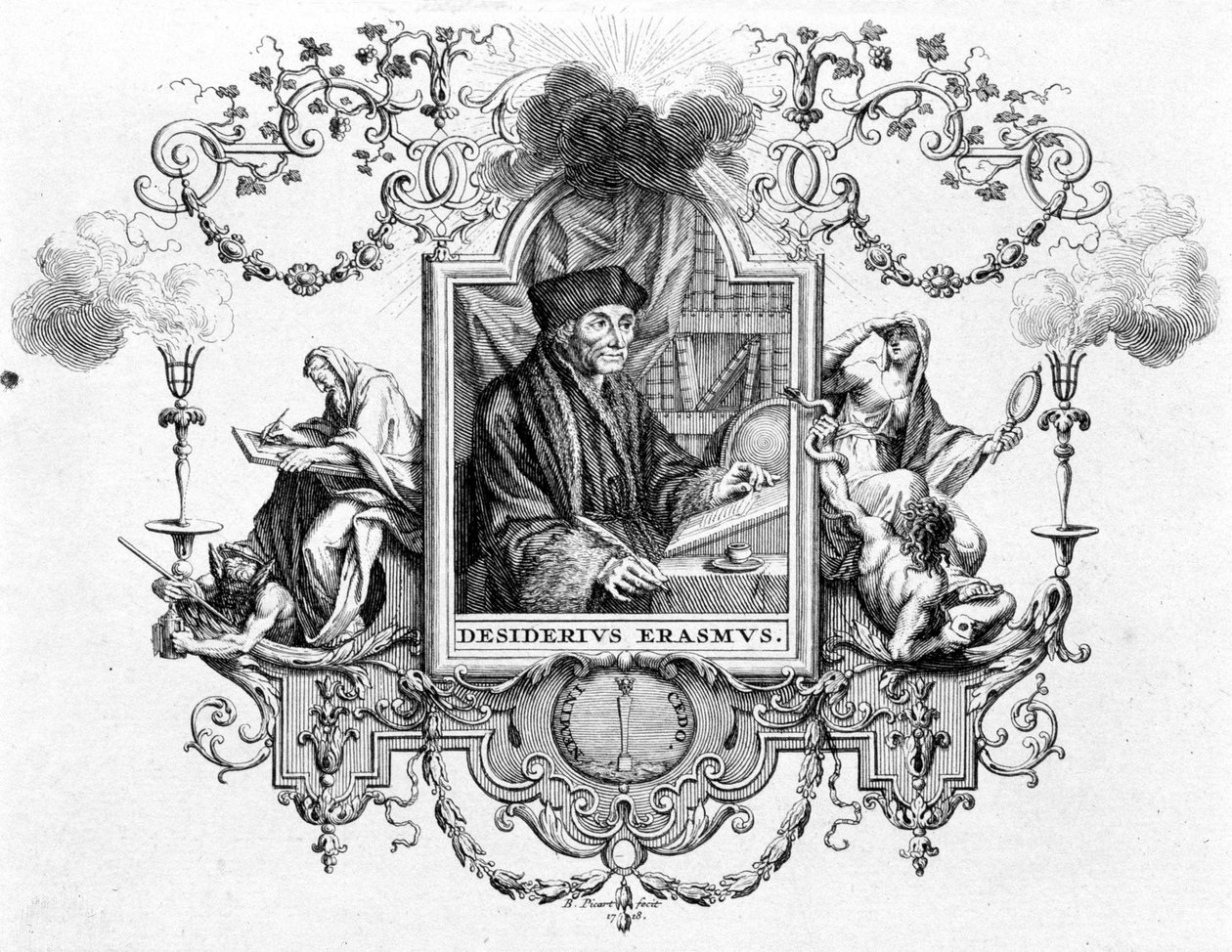 Portrét Erasma s jeho psaním - rytinou od Unknown artist
