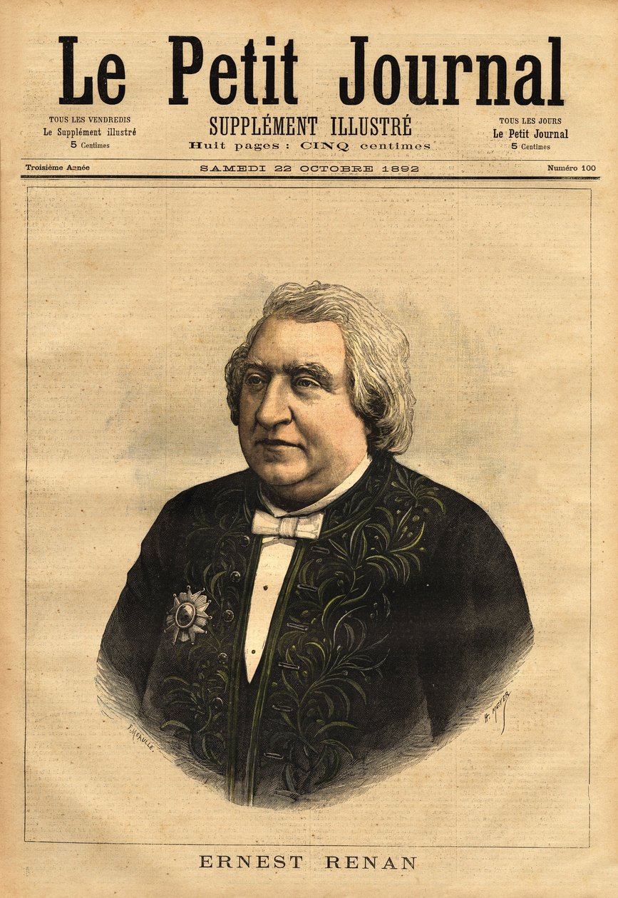 Portrét Ernesta Renana (1823-1892), spisovatele, filologa, filozofa a historika. Populární autor knihy „Život Ježíše“, která obsahuje tuto polemiku o Ježíšově biografii, která byla vyvrácena jako životopis obyčejného člověka a že Bible musí být kriticky od Unknown artist