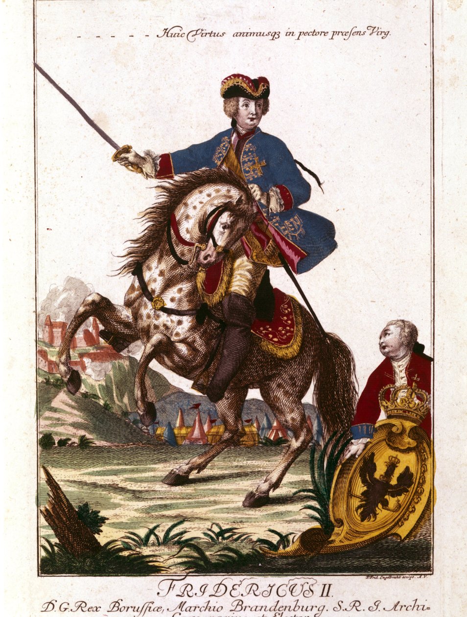 Portrét Fridricha II Pruského (1712-1786) známého jako Fridrich Veliký. Rytina 18. století. . od Unknown artist