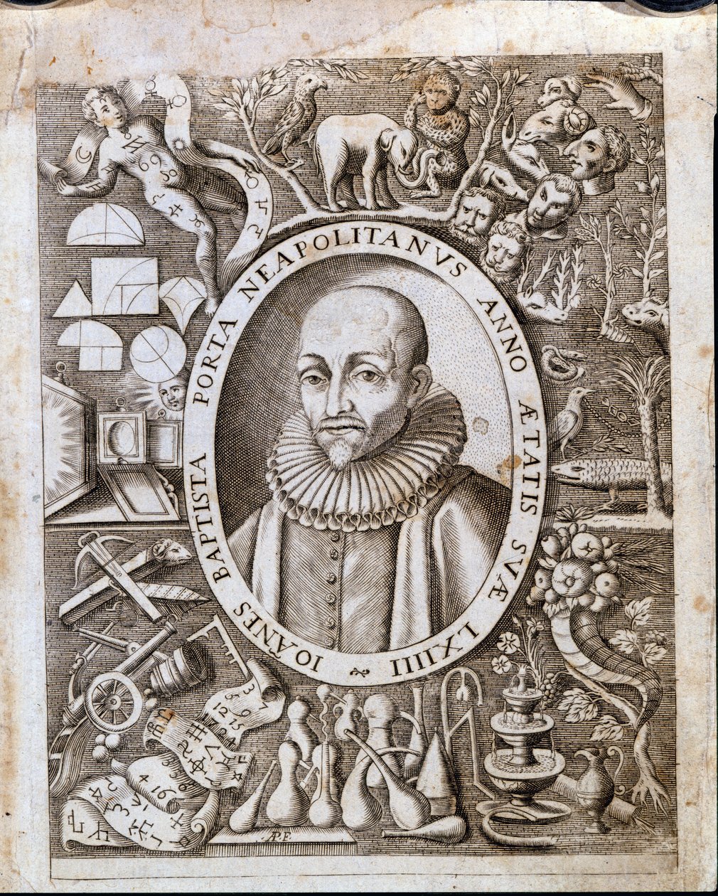 Portrét Giambattisty (Jan Křtitel, Jan Křtitel) della Porta (1535 - 1615) na průčelí „Magiae Naturalis““. 17. století. od Unknown artist