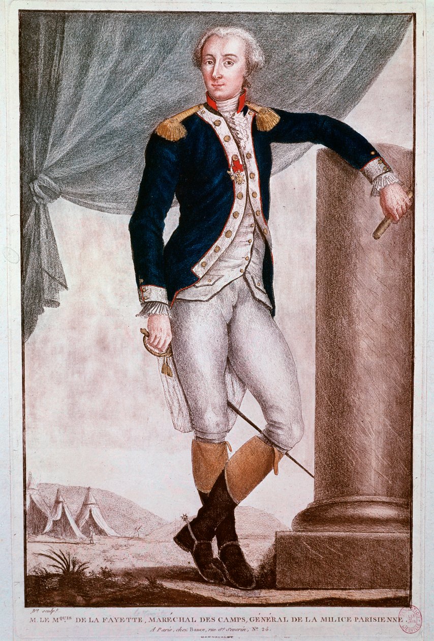Portrét Gilberta du Motiera, markýze de Lafayette (rytina od Unknown artist
