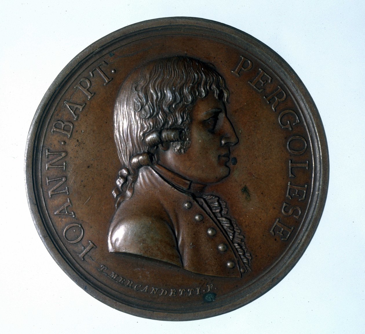 Portrét Giovanniho Battisty Pergolesiho (Jean Baptiste Pergolese, Jean-Baptiste) (1710 - 1736). Bronzový medailon. Muzeum schodiště. Milán od Unknown artist