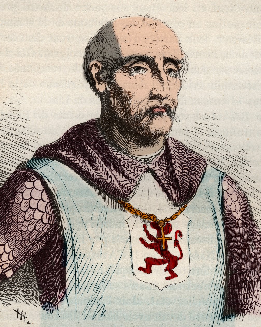 Portrét Gui nebo Guy de Dampierre (1226-1305) hrabě z Flander a hrabě z Namuru - rytina z roku 1868 v „Dějinách Belgie od primitivních dob do konce vlády Leopolda I.“““ od Theodora Justeho (1818-1888) ). Soukromá sbírka. od Unknown artist
