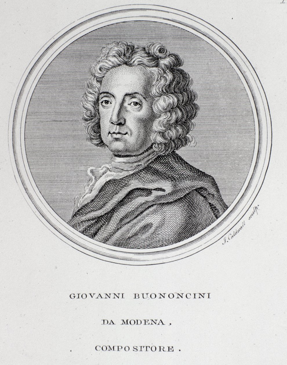 Portrét italského barokního skladatele a violoncellisty Giovanniho Battisty Bononciniho (1670-1747) Rytina. 18. století. Bologna, občanské bibliografické muzeum od Unknown artist