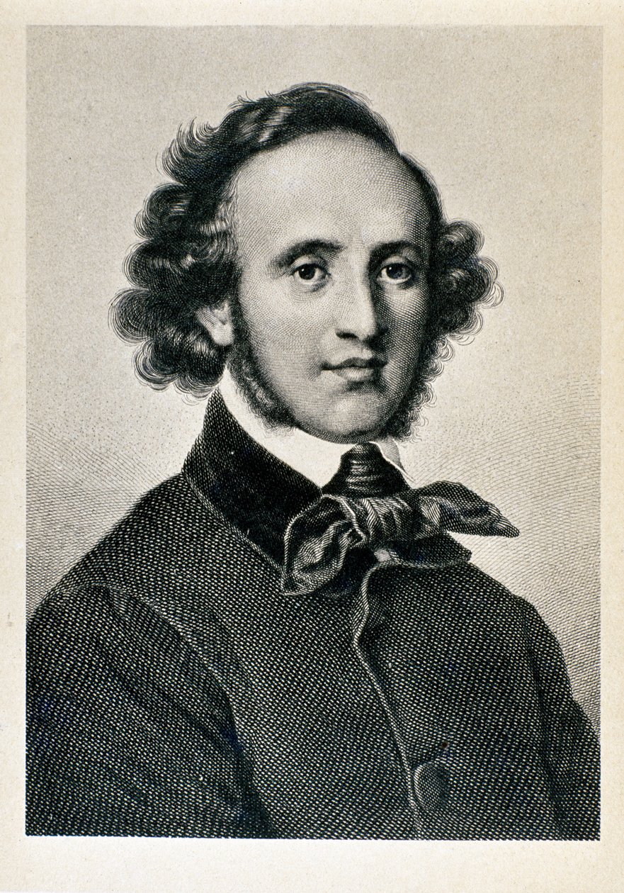 Portrét Jakoba Ludwiga Felixe Mendelssohna Bartholdyho (1809-1847), německého dirigenta a skladatele. Litografie z 19. století Biblioteca del Conservatorio Giuseppe Verdi, Milán ©Luisa Ricciarini/Leemage od Unknown artist