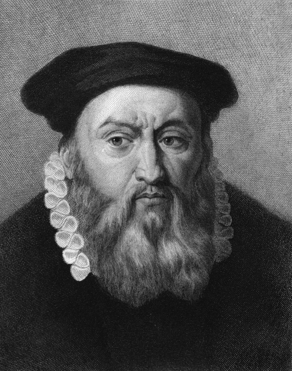 Portrét Jeana Calvina (1509 - 1564), francouzského náboženského reformátora a spisovatele - v „Histoire des Français““ od Lavallée, rytina, n.d. od Unknown artist