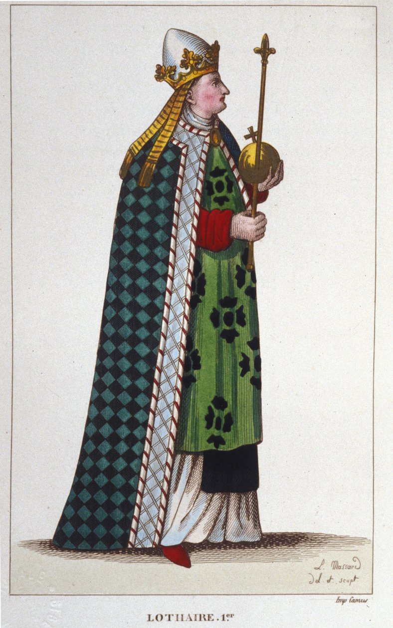 Rytina Portrét Lotharia I (795-855), císaře Západu a krále Itálie, rytina z roku 1830 od Unknown artist