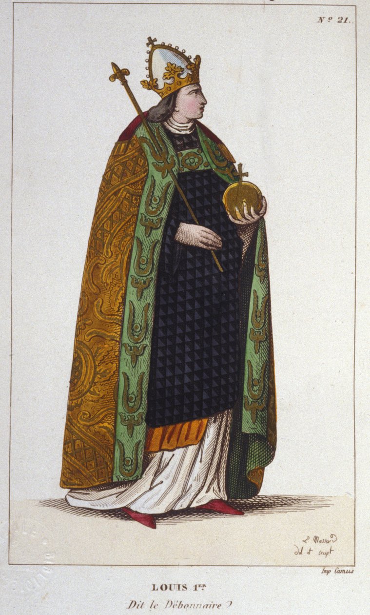 Rytina Portrét Ludvíka I. Zbožného nebo Debonnaira (778 - 840), císaře Západu, rytina z roku 1830 od Unknown artist