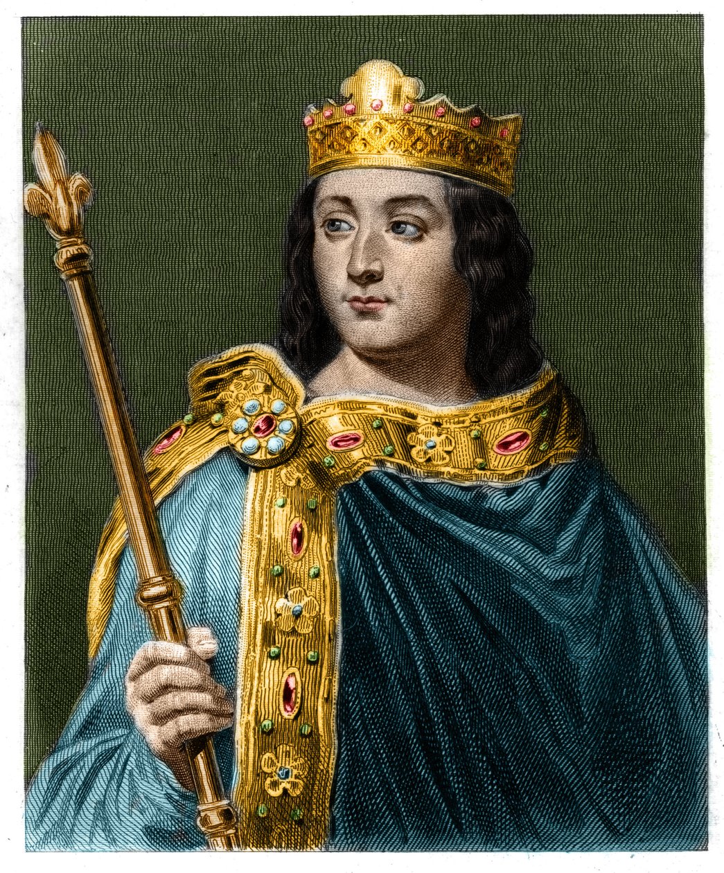 Portrét Ludvíka V le Faineanta (967 - 987), krále Francie - v „Histoire des Francais““ od Lavallee, rytina, sd. od Unknown artist