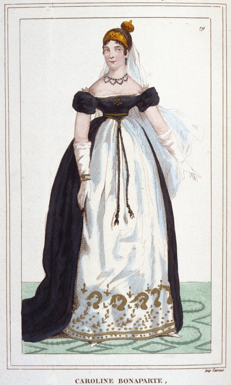 Portrét Marie-Annonciade známé jako Caroline Bonaparte (1782-1839), princezna Murat, královna Neapole. Rytina z roku 1830 od Unknown artist