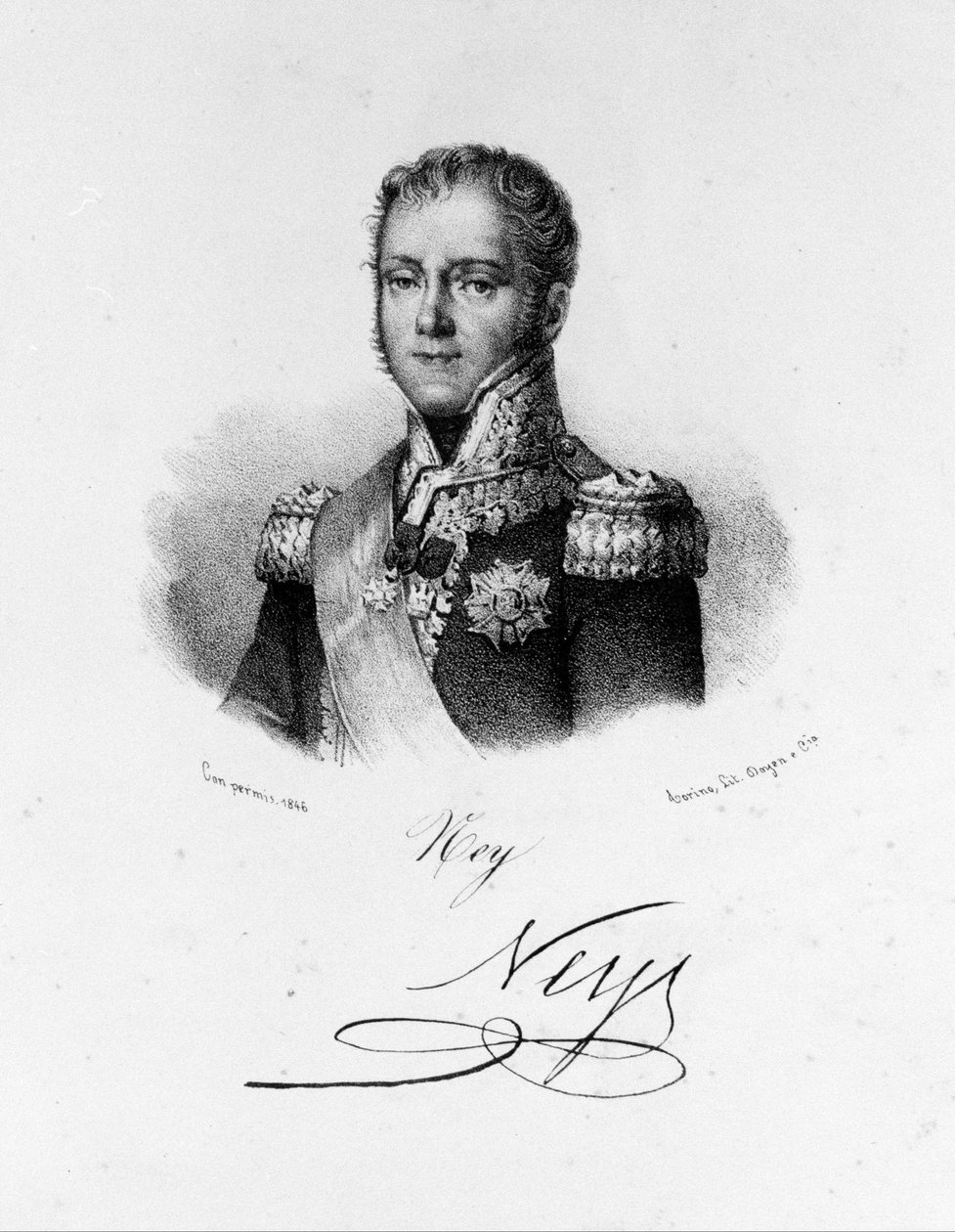 Portrét Michela Neye, vévody z Elchingenu, prince z Moskova (1769 - 1815), maršála Francie. Rytina 19. století. od Unknown artist