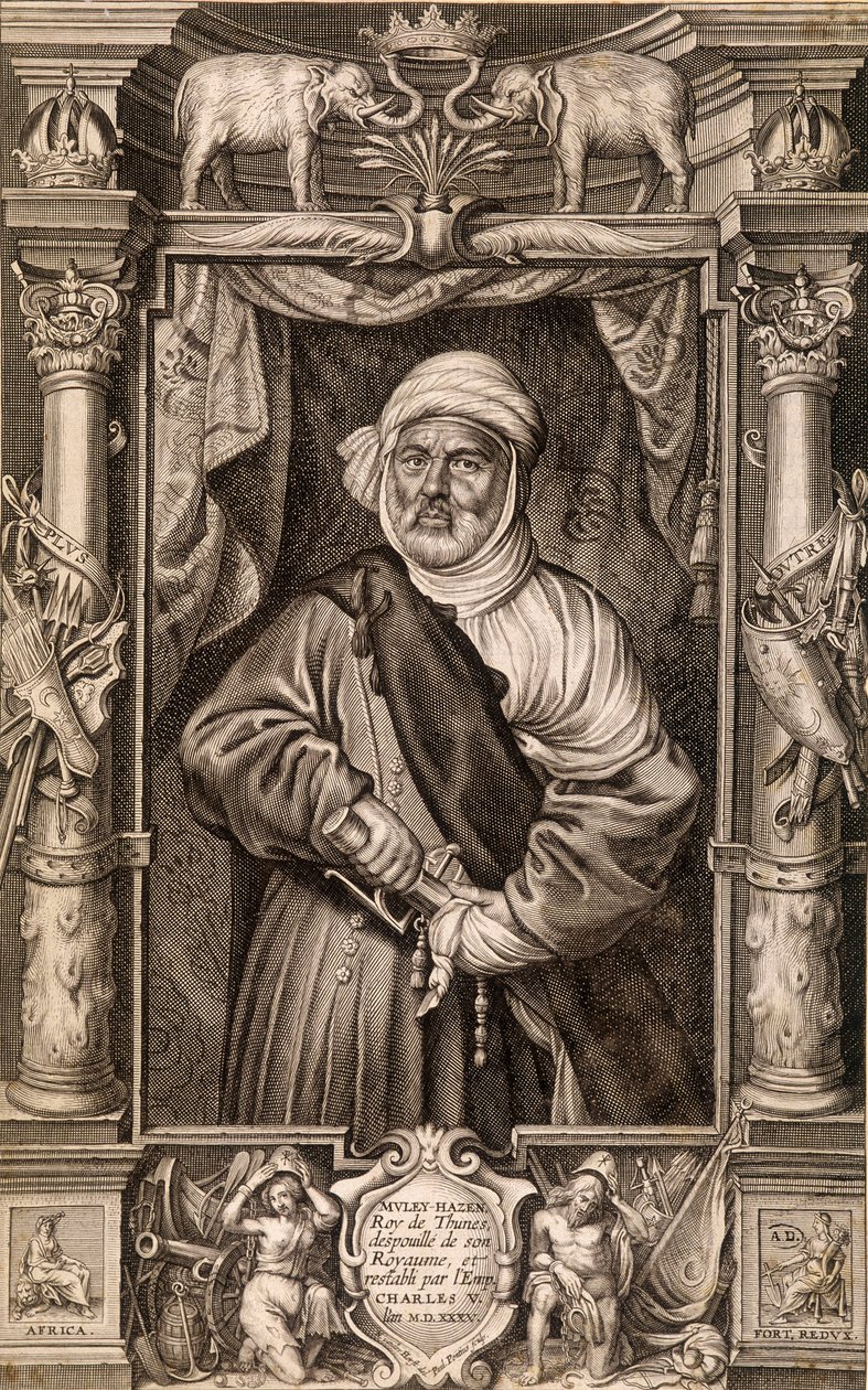 Portrét Muleyho Hazena (maurského krále), krále Thunes zbaveného svého království a restaurovaného císařem Karlem V., Tunisko 1535. od Unknown artist