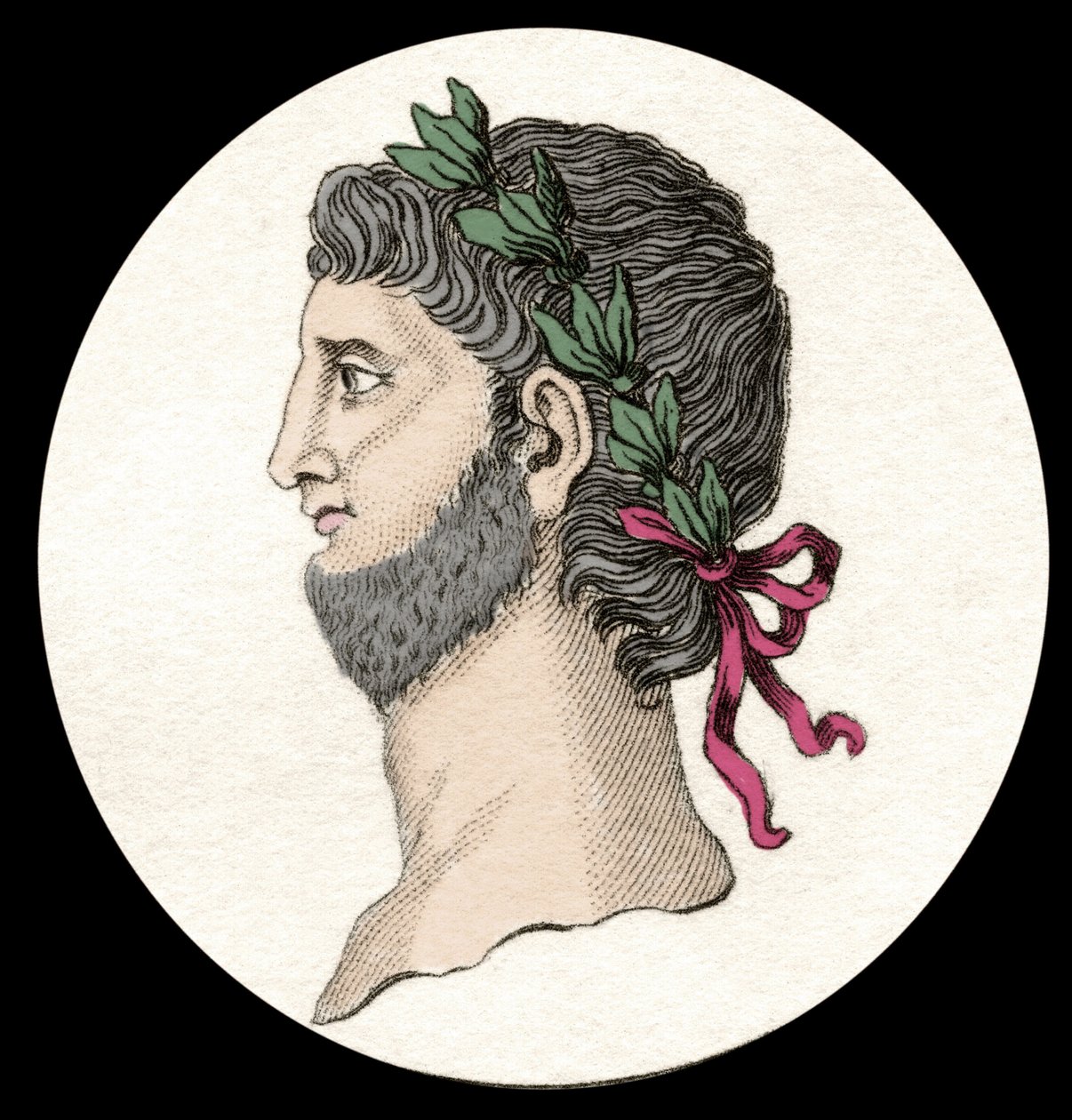 Portrét Nera Claudia Caesara Augusta Germanica (37-68 n. l.), římského císaře. Rytina 19. století. od Unknown artist