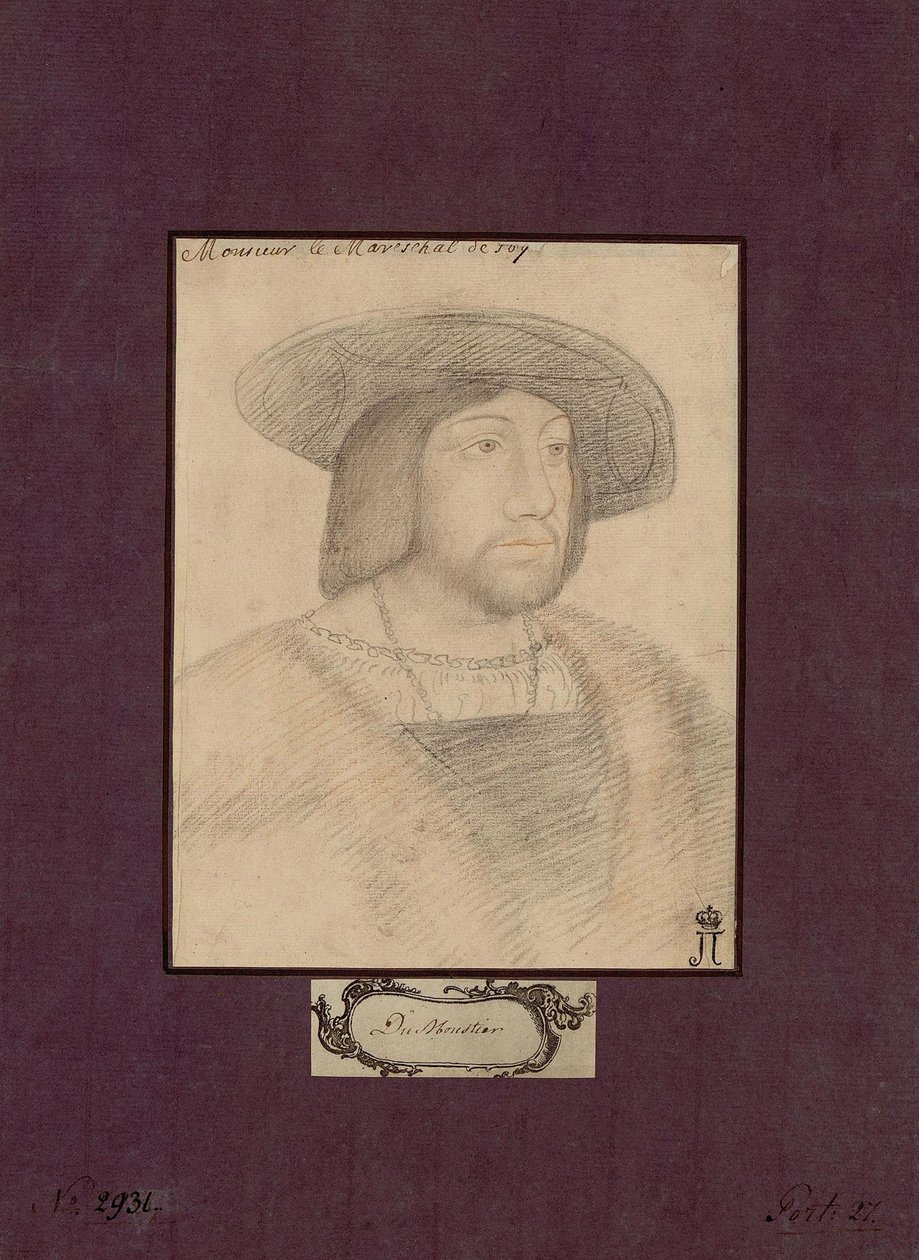 Portrét Odet de Foix, Vicomte de Lautrec (1485-1528) známý jako maršál de Lautrec - Anonym. Barevné tužky na papíře, rozměr: 22,5x17,2, ca. 1546, Státní Ermitáž, Petrohrad od Unknown artist