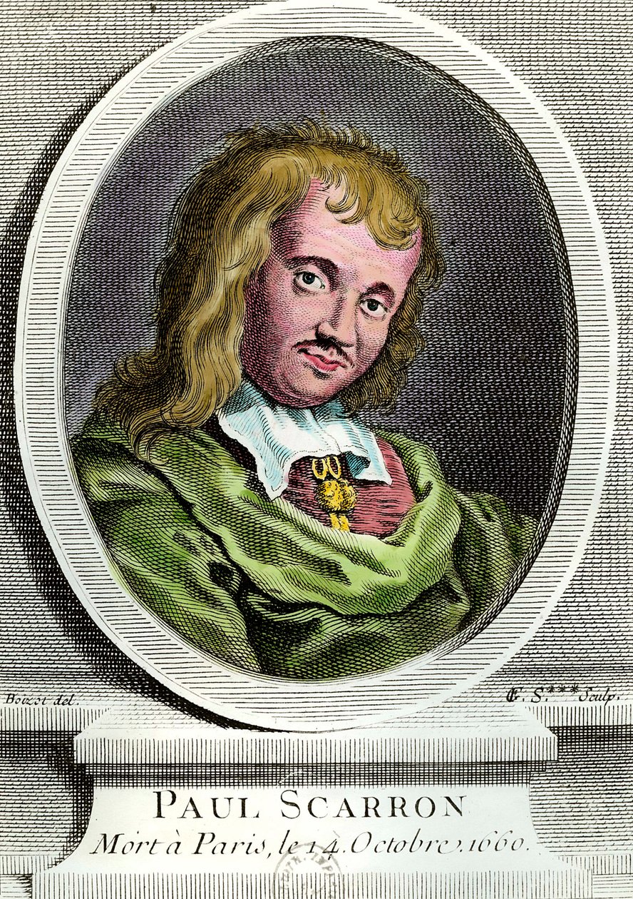 Portrét Paula Scarrona (1610-1660), francouzského spisovatele. Rytina 17. století. Soukromá sbírka. od Unknown artist