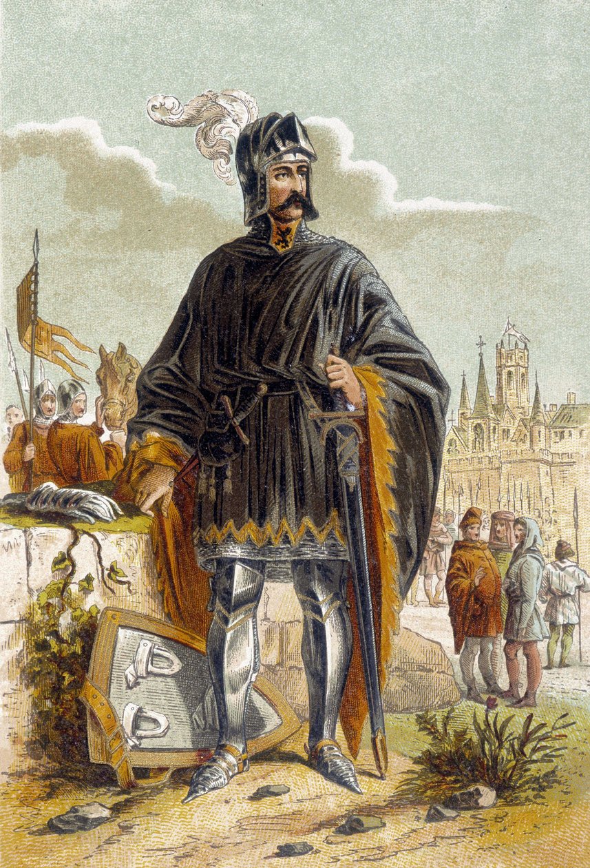 Portrét Philipa van Arteveldeho (1340-1382), vlámského politika a vůdce vzpoury tkalců z Gentu proti hraběti Ludvíku II. z Flander známému jako Louis de Male nebo Maele (1381). Byl poražen a zabit v bitvě u Rozebeke (1382). Chromo od Unknown artist