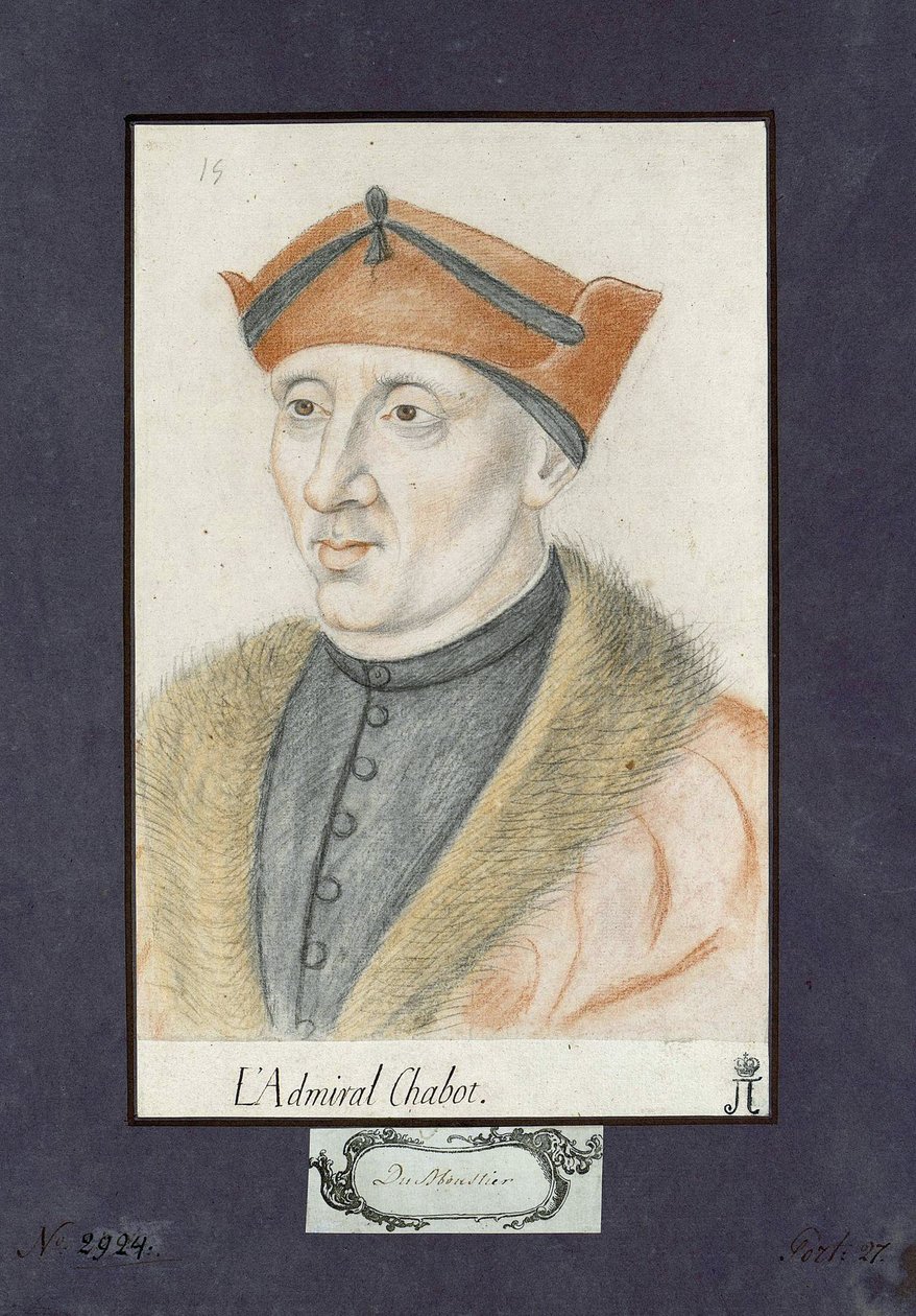 Portrét Philippe de Chabot (1492-1543), admirál Francie, Anonym. Barevné tužky na papíře, rozměr : 28x19, cca 1530, State Ermitage, St. Petersburg od Unknown artist