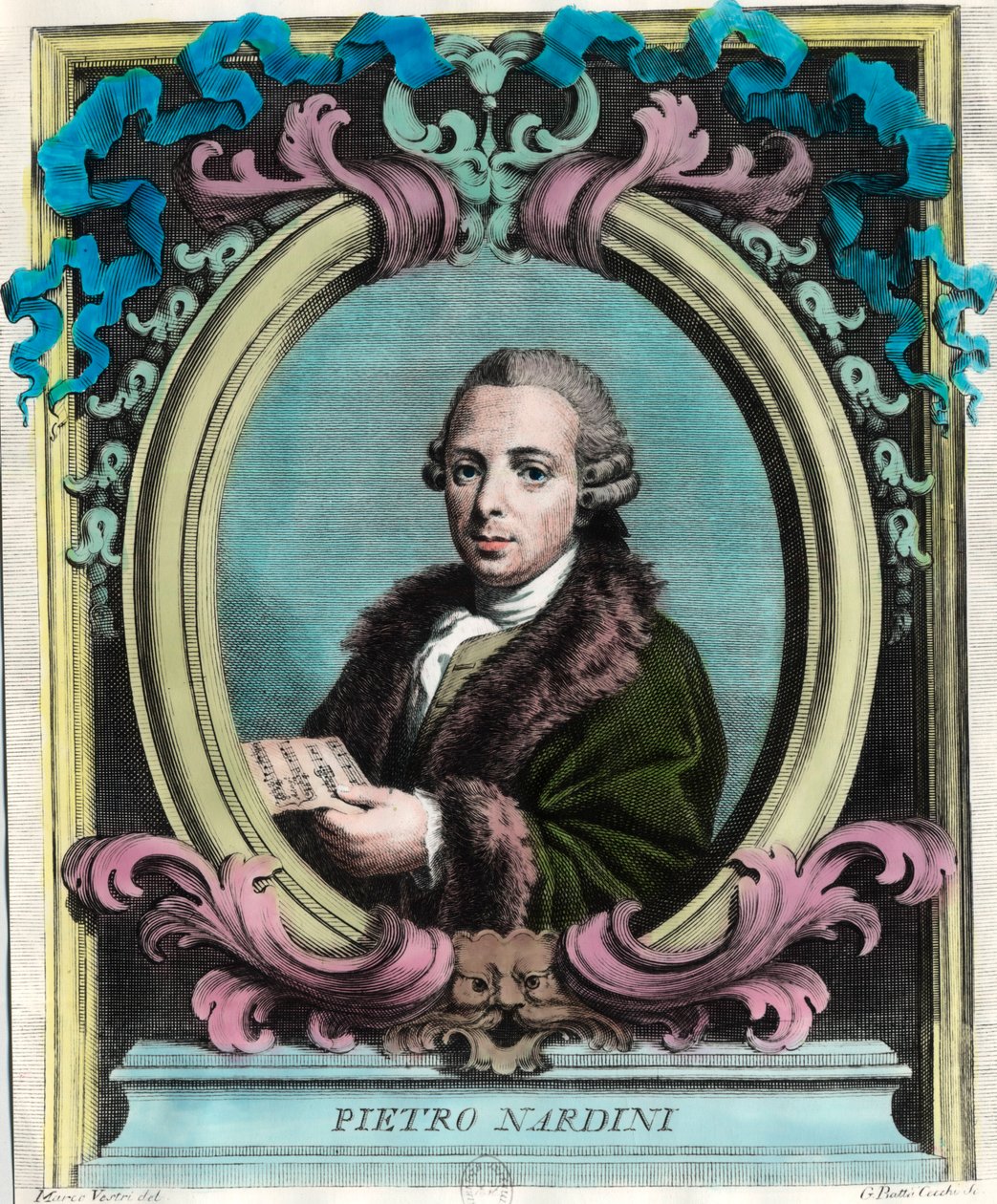 Portrét Pietra Nardiniho (1722 - 1793), italského houslisty a skladatele. Rytina 18. století. Soukromá sbírka. od Unknown artist