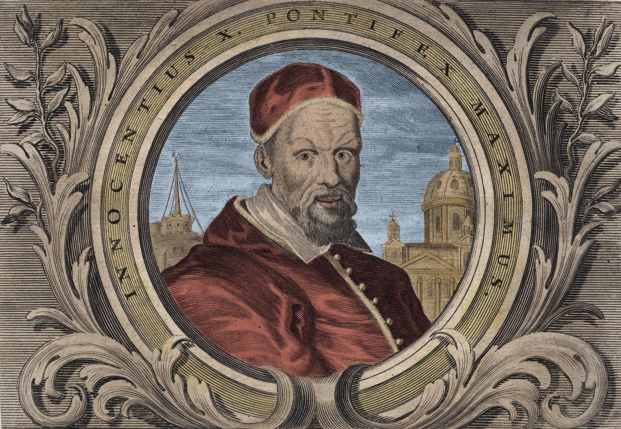 Portrét papeže Inocence X. (Innocenzo, Innocencius nebo Giovanni Battista Pamphili) (1644-1655). rytina od Unknown artist