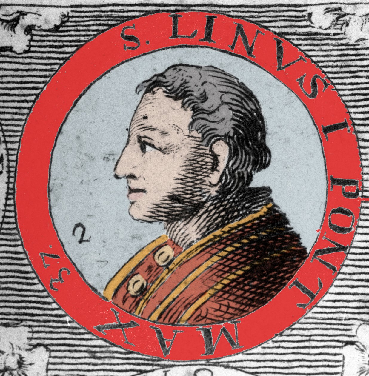 Portrét papeže Lina (Linus, San Lino) předvečer Říma a nástupce Petra. 1. století. Rytina 19. století. od Unknown artist