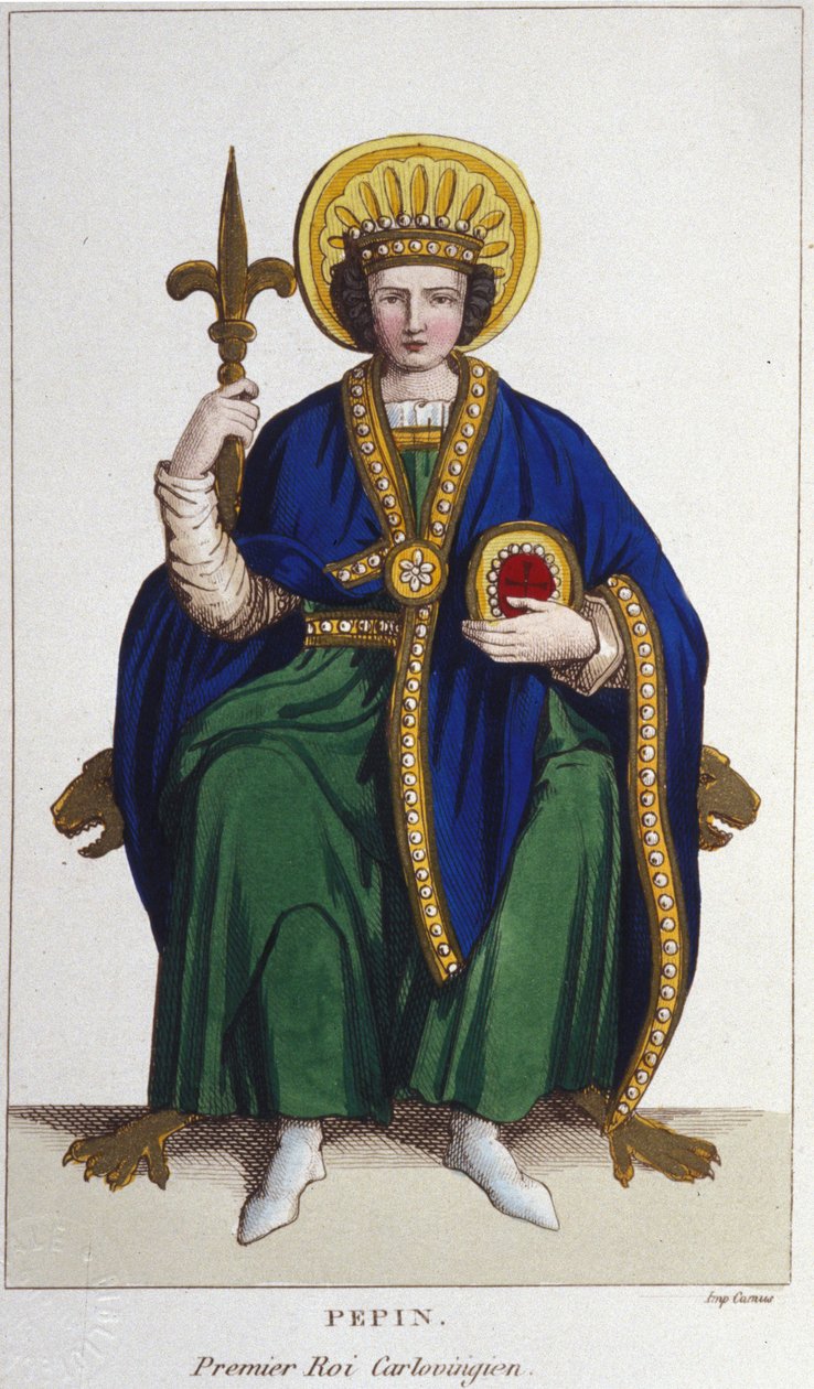 Portrét Pépina le Briefa (v. 714 - 768), krále franků, první karolínská rytina z roku 1830 od Unknown artist