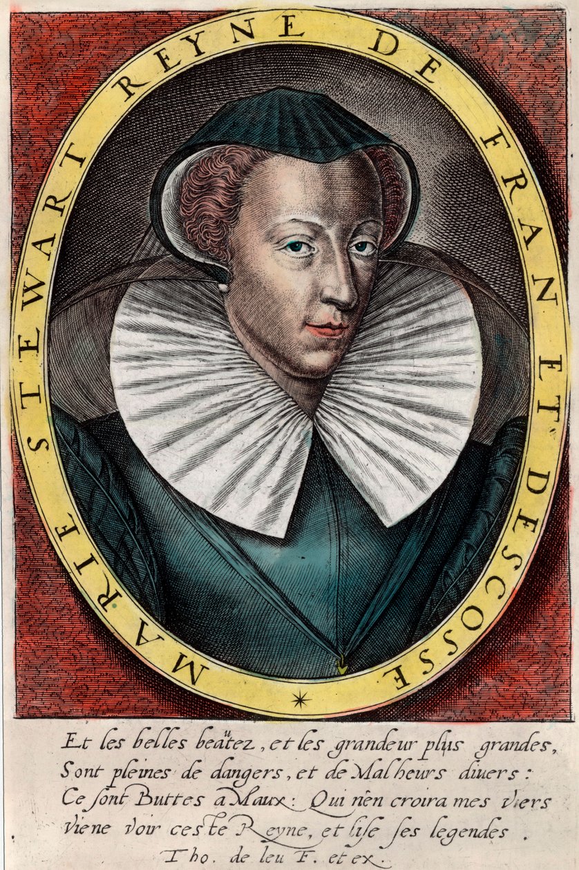 Portrét královny Marie Stuartovny (1542 - 1587), královny Francie a Skotska. Rytina 16. století. Soukromá sbírka. od Unknown artist