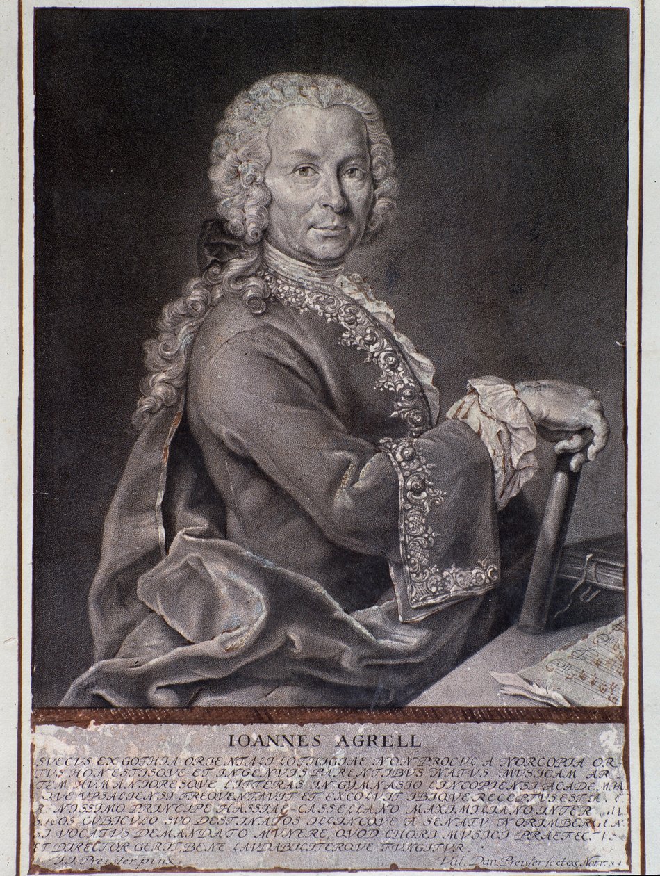 Portrét švédského skladatele a houslisty Johana Joachima Agrella (Graving od Unknown artist