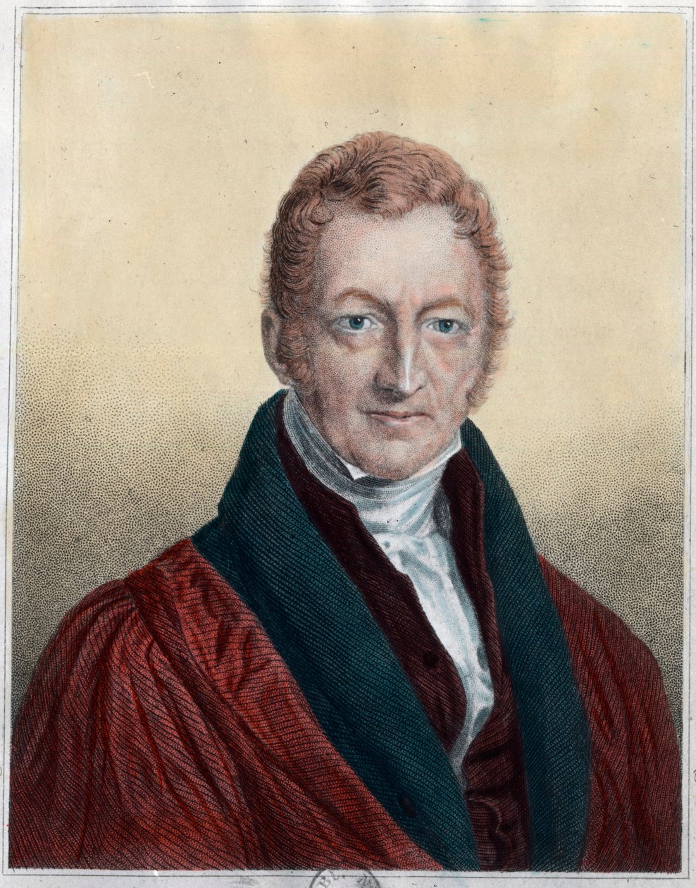 Portrét Thomase Malthuse (1766 - 1834), anglického ekonoma a pastora. Rytina 19. století. Soukromá sbírka. od Unknown artist