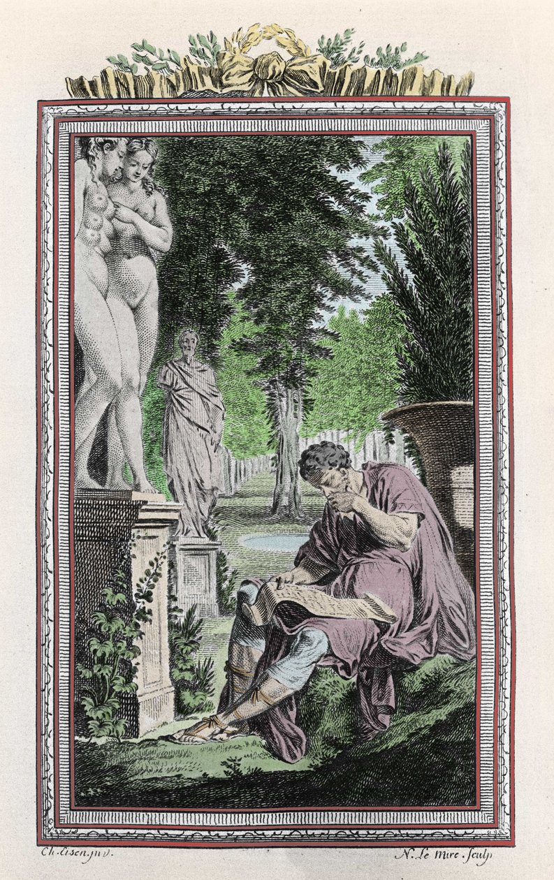 Portrét Titus Lucretius Carus (Lucrece) římský filozof a básník v "De rerum natura", rytina 18. století. od Unknown artist