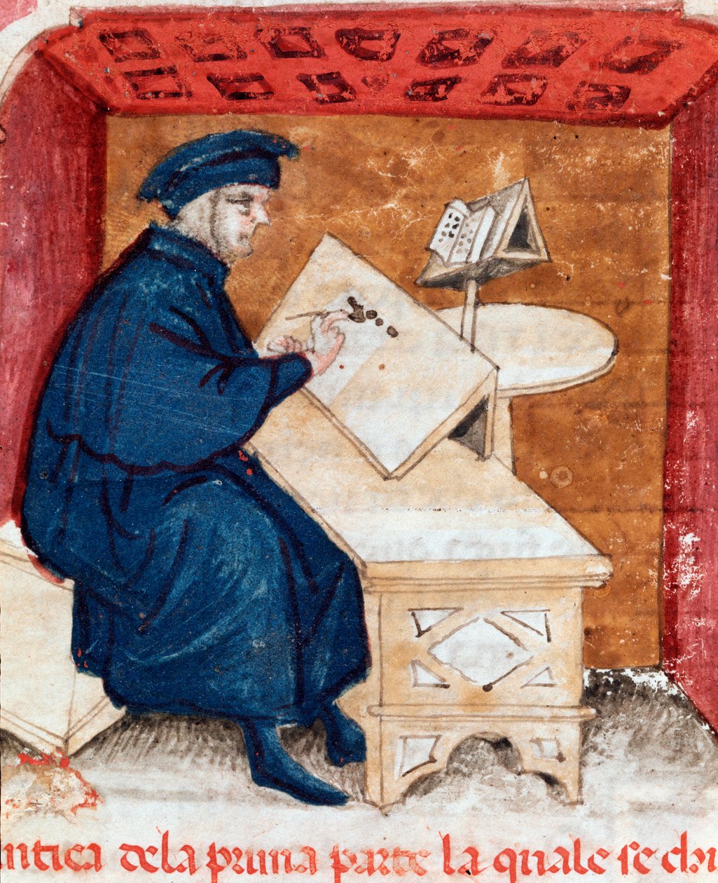Portrét italského básníka Dante Alighieriho, který píše svou Divina Commedia - Miniature od Unknown artist
