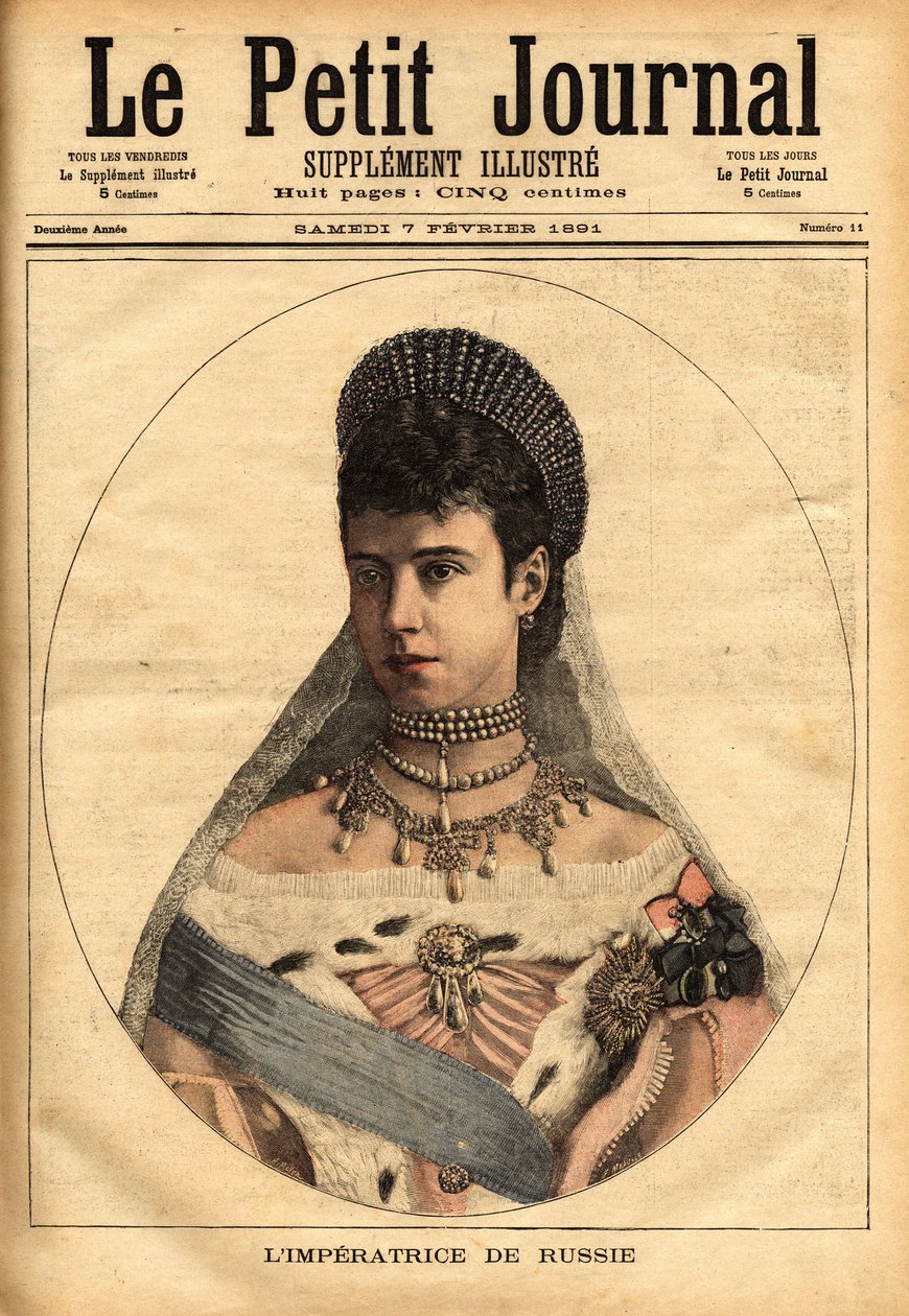 Portrét dánské princezny Marie Sophie Dagmar (1847-1928), která se v roce 1866 provdala pod jménem Marie Fjodorovna (nebo Fiodorovna nebo Fedorovna), Alexandr Alexandrovič Romanov (1845-1894) nebo císař Alexandr III. Rusko. Gravírování v „“ Le od Unknown artist