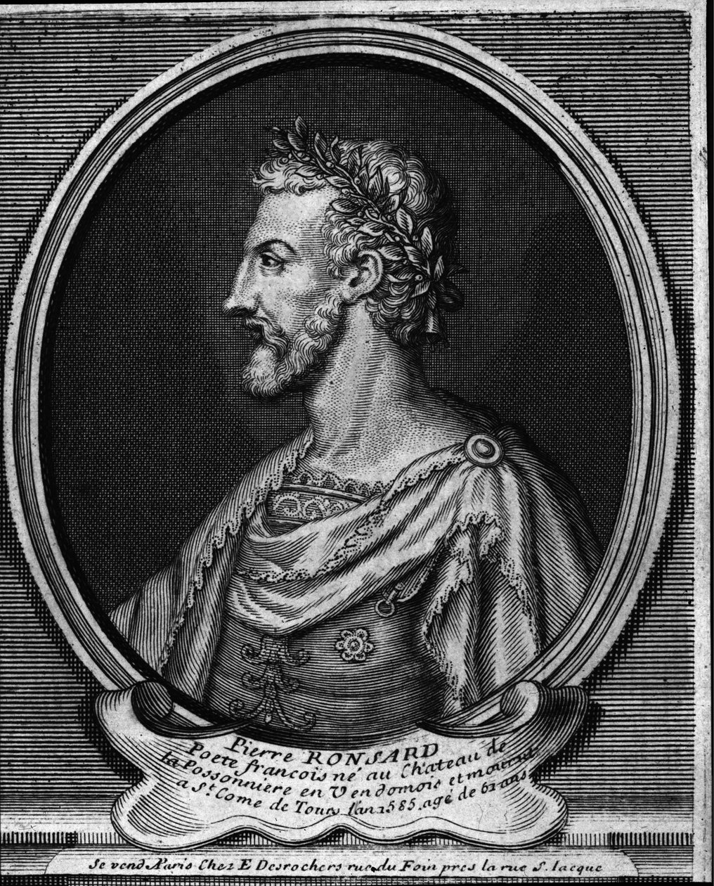 Portrét francouzského básníka Pierra de Ronsarda (1524-1585) Rytina 18. stol. od Unknown artist