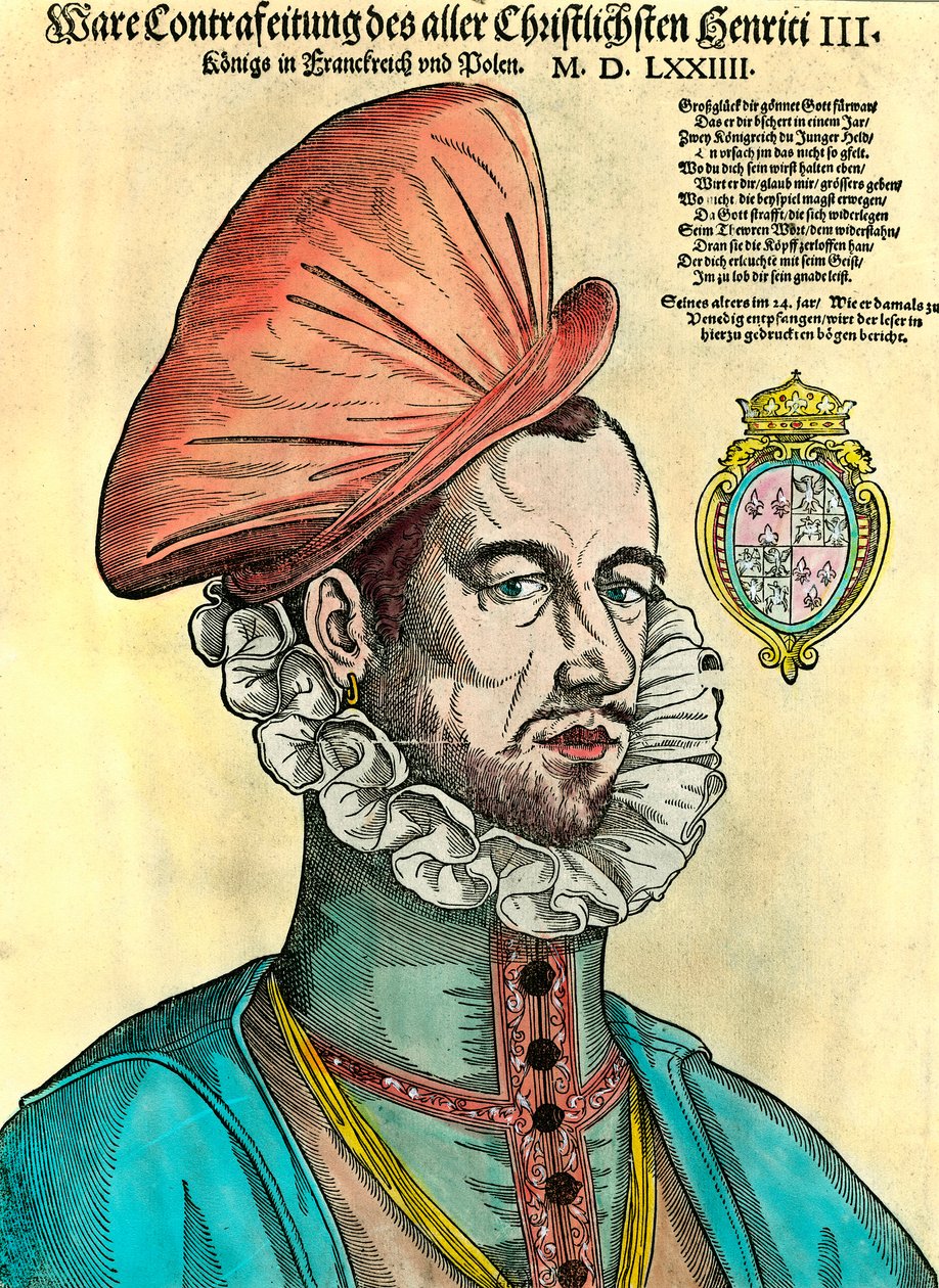 Portrét francouzského krále Jindřicha III. (1551 - 1589). rytina 16. století. od Unknown artist