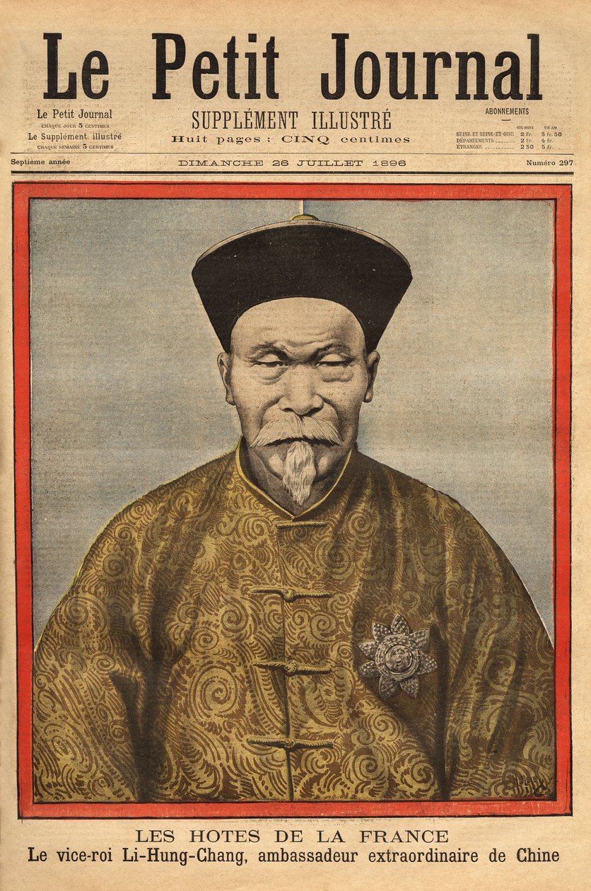 Portrét místokrále Petchili, Li Hung Chung, mimořádného čínského velvyslance ve Francii, na oficiální návštěvě v roce 1896. Rytina v „“Le petit journal““ 28. 7. 1896. Selva sbírka. od Unknown artist
