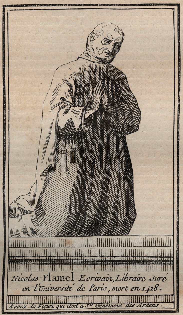 Portrét francouzského alchymisty Nicolase Flamela (1330-1418) - Rytina - Portrét anglického alchymisty Nicolase Flamela - Rytina Soukromá sbírka od Unknown artist