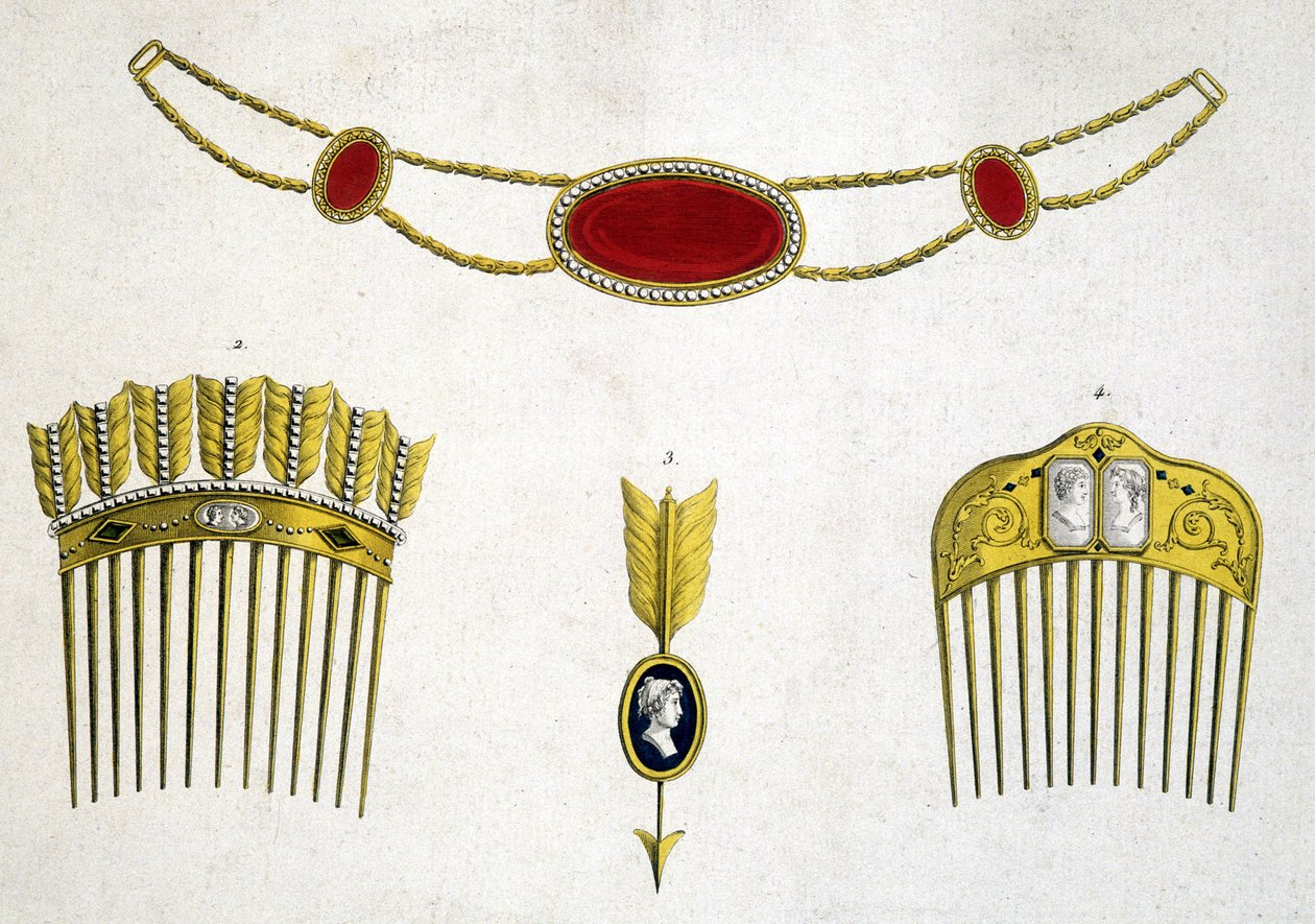 Vzácné hřebeny a jehlice, kolem roku 1810 od Unknown artist