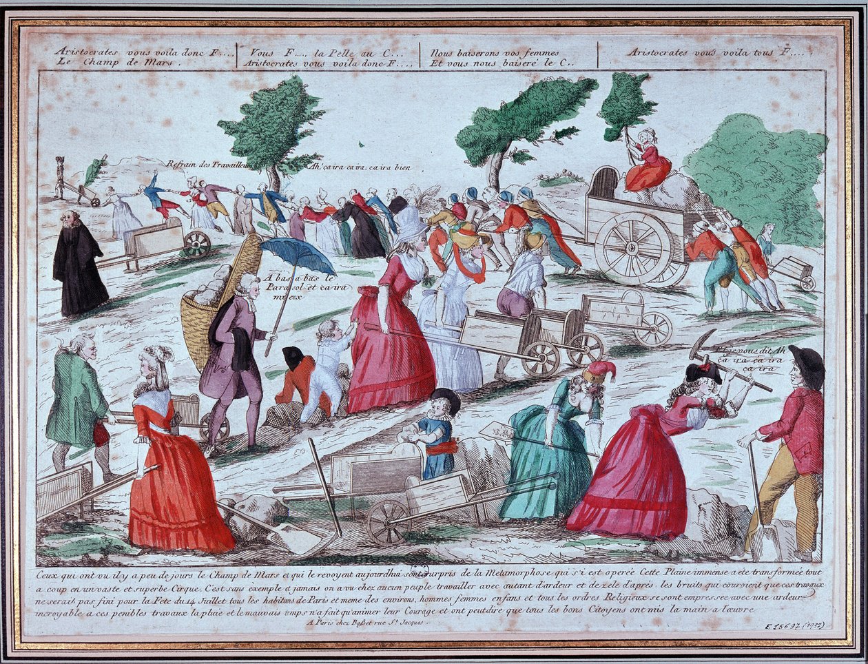 Příprava na Champs de Mars svátek 14. července - rytina od Unknown artist