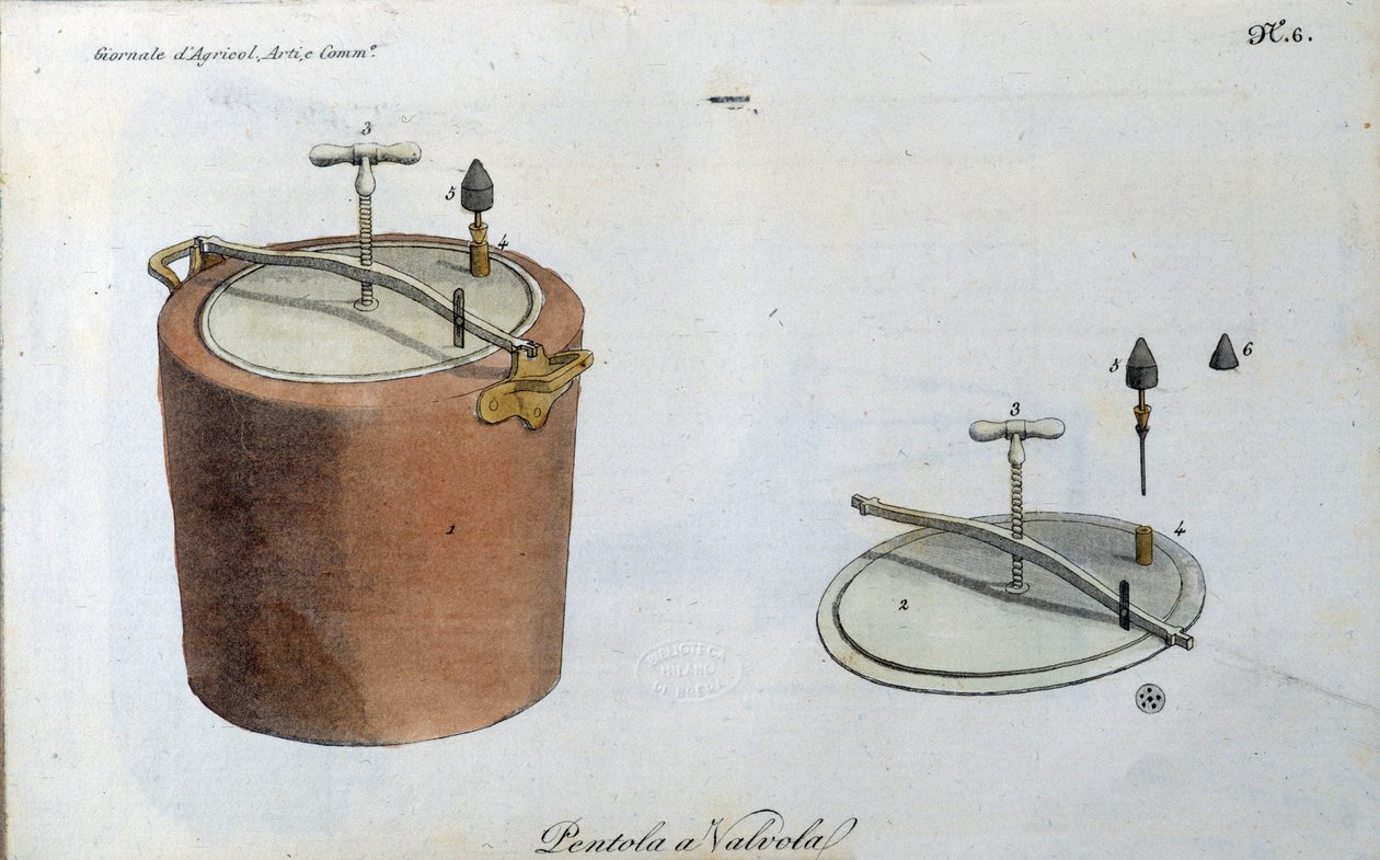 Tlakový hrnec (tlakový hrnec nebo rychlý hrnec). Deska převzata z "" Journal of Agriculture, Arts and Technics "" (Revue d