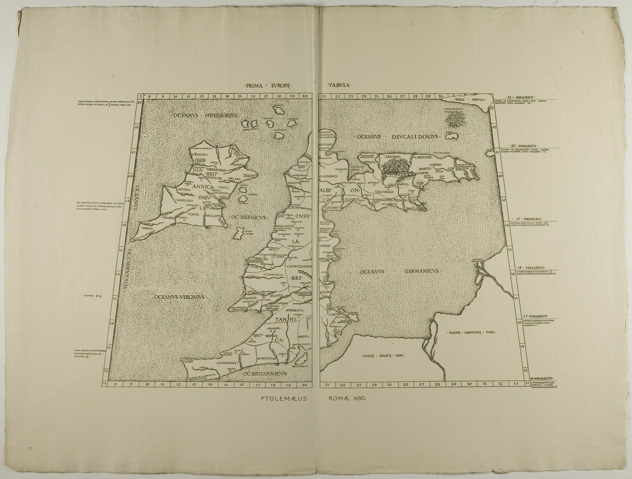 Prima Europe Tabula: Ptolemaeus Romae 1490 od Unknown artist