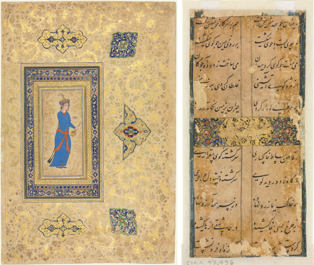 Princezna s lahví vína a pohárem (recto); Perské verše (verso) od Unknown artist