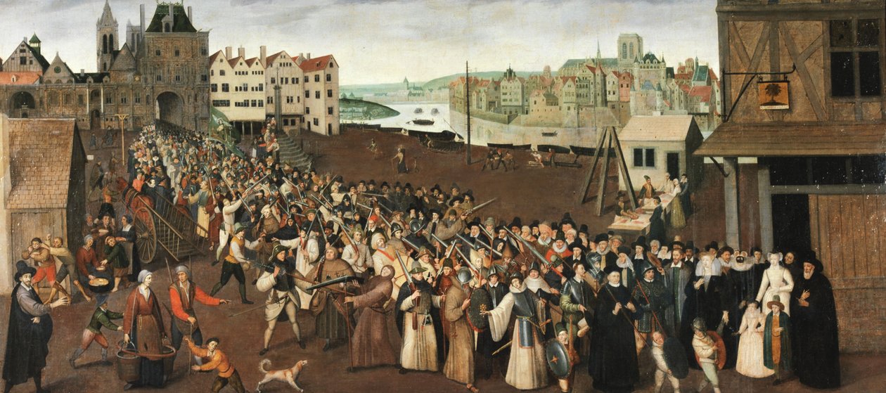 Průvod Ligy na náměstí Place de Grève, kolem roku 1590 (olej na plátně) od Unknown artist