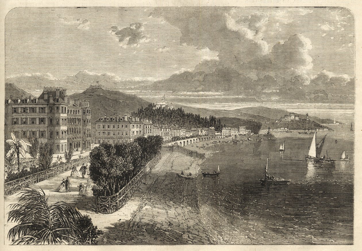 Promenade des Anglais v Nice v roce 1866 - The Promenade des Anglais v roce 1866 - rytina od Unknown artist