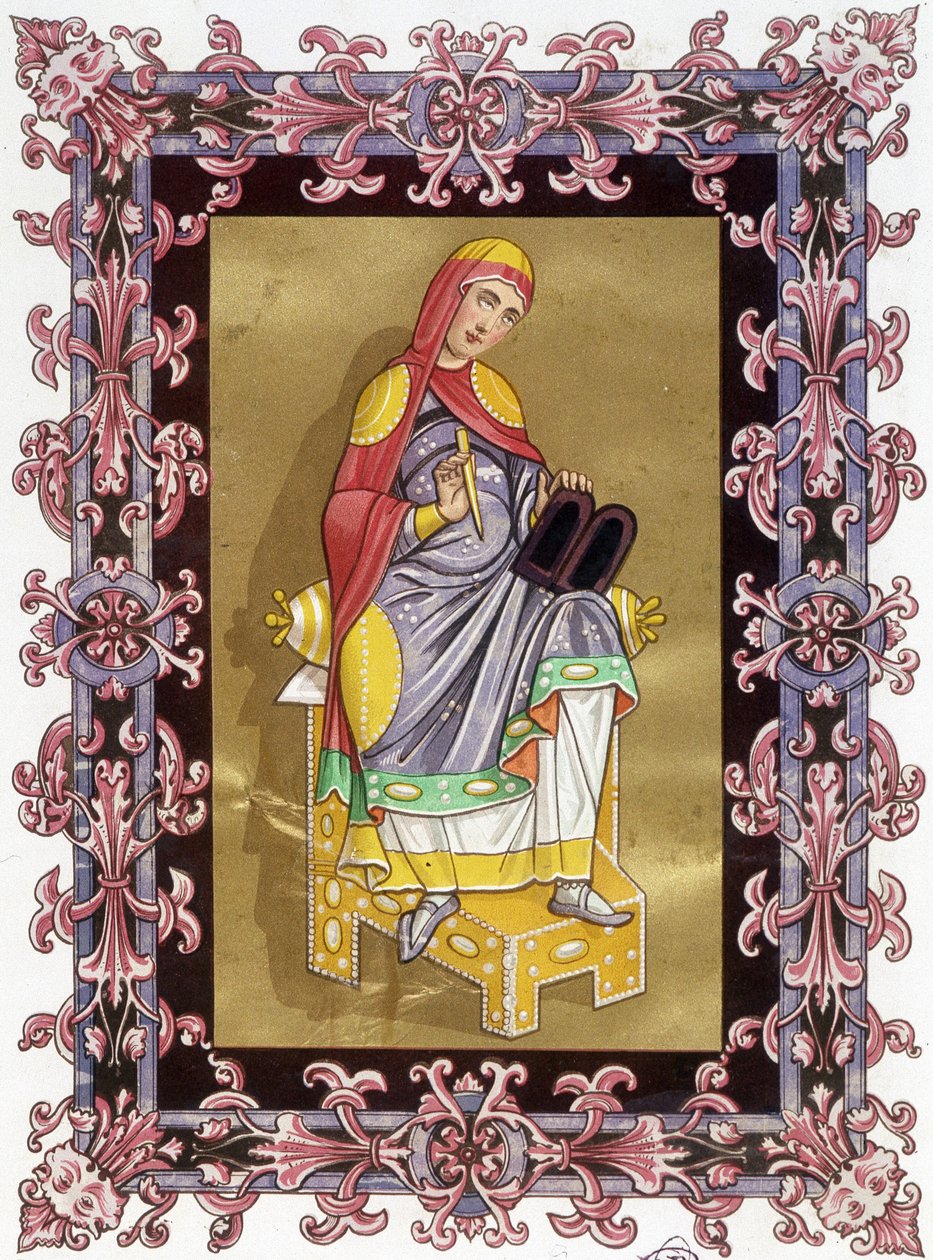 Radegonde (asi 520 - 587), královna Francie, manželka Clotaire (Clothaire) I. Chromolitografie 19. století založená na iluminaci. od Unknown artist