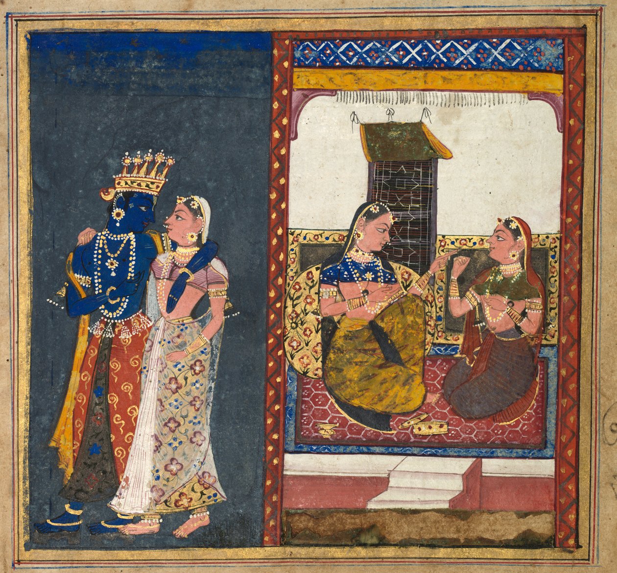 Rádha a Krišna v objetí, list z Gita Govindy od Unknown artist