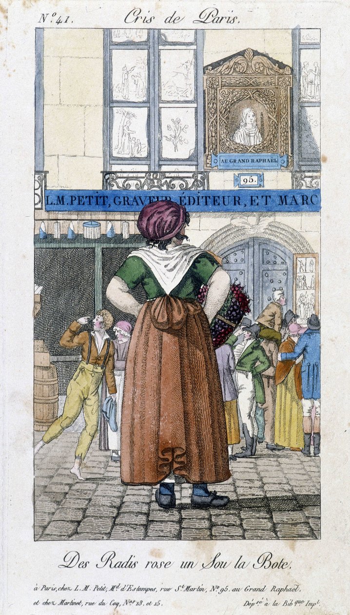 Obchodník s ředkvičkami v ulicích Paříže - v „“ Cris de Paris“, deb. 19. století od Unknown artist