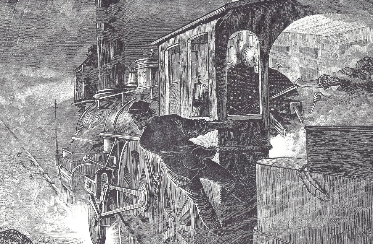 Železniční strojvedoucí, konec 19. století (dřevoryt) od Unknown artist
