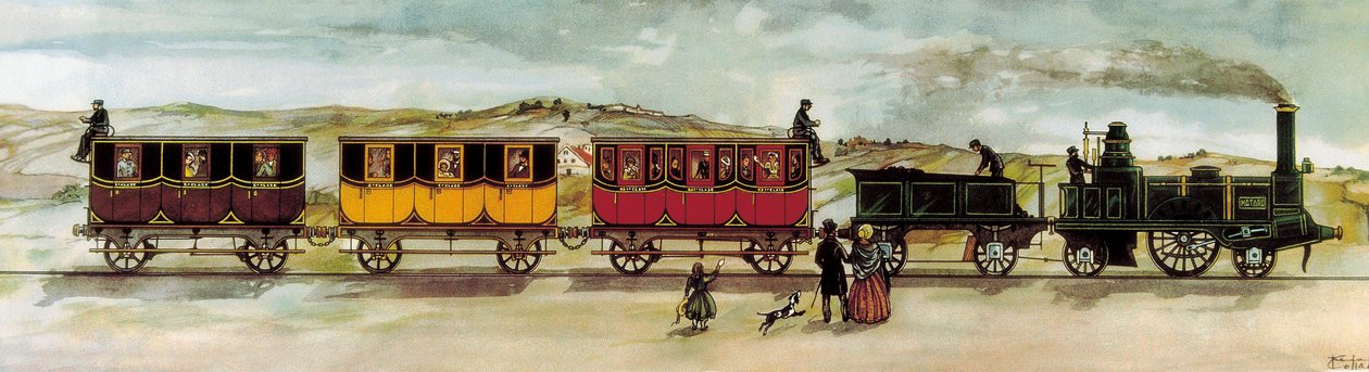 Železniční trať mezi Barcelonou a Matarem (Barcelona-Mataro) byla slavnostně otevřena 28. října od Unknown artist