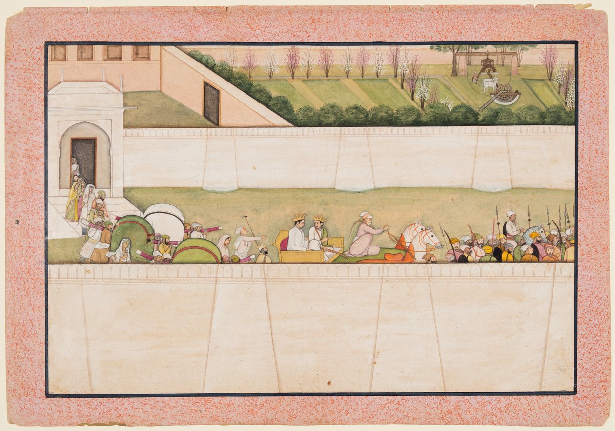 Rámovi bratři Bharata a Šatrughna se vydali z Ajódhji, aby našli Rámu a Lakšmanu v lese, aby je informovali o smrti jejich otce Dašaratha. od Unknown artist