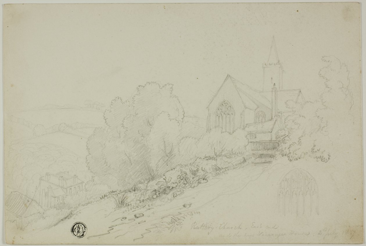Rattery Church, East End a nový Vicarage House od Unknown artist