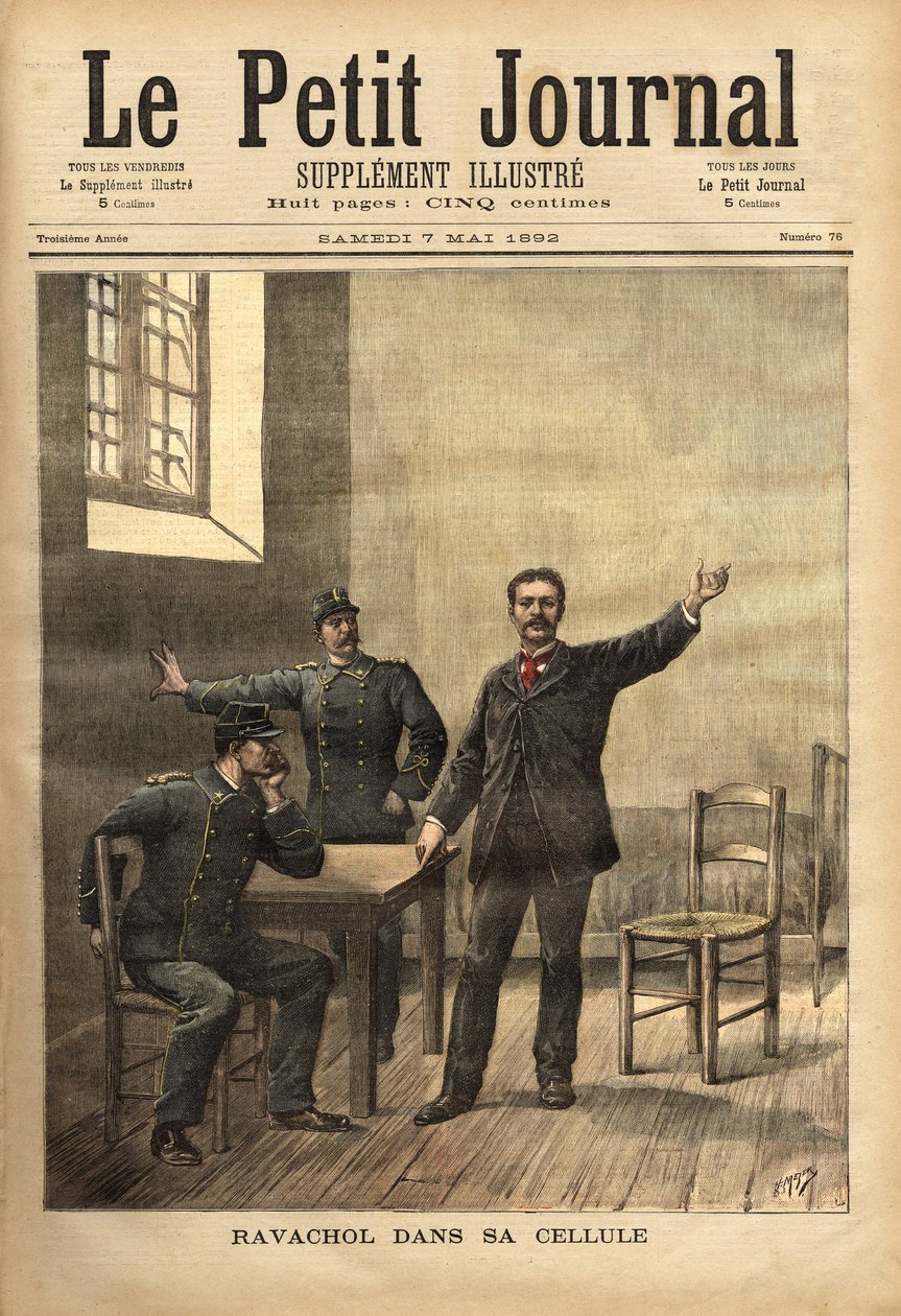 Ravachol (1859-1892, nebo Francois Claudius Koenigsberg) ve své cele, po slyšení na porotě dne 26. od Unknown artist